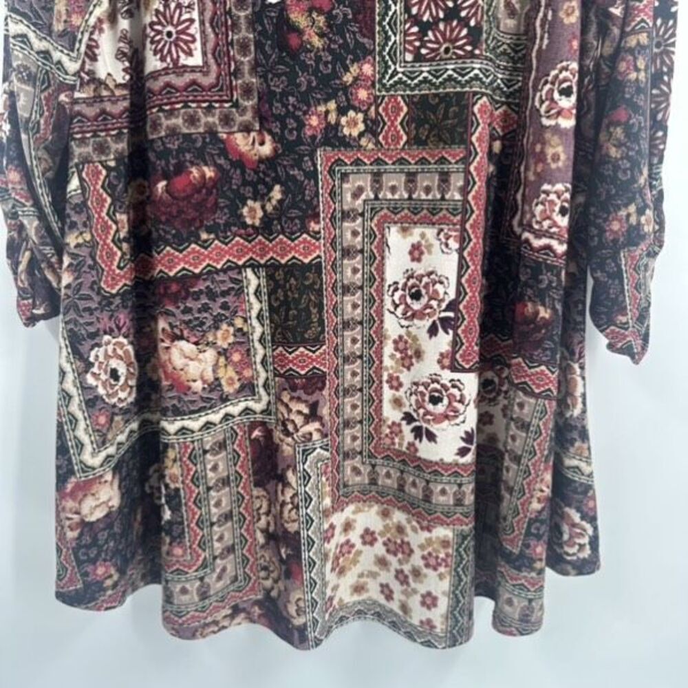 Cocomo Floral Bandana Print 3/4 Sleeve Mock Neck Blouse Medium Boho Patchwork - Picture 8 of 10